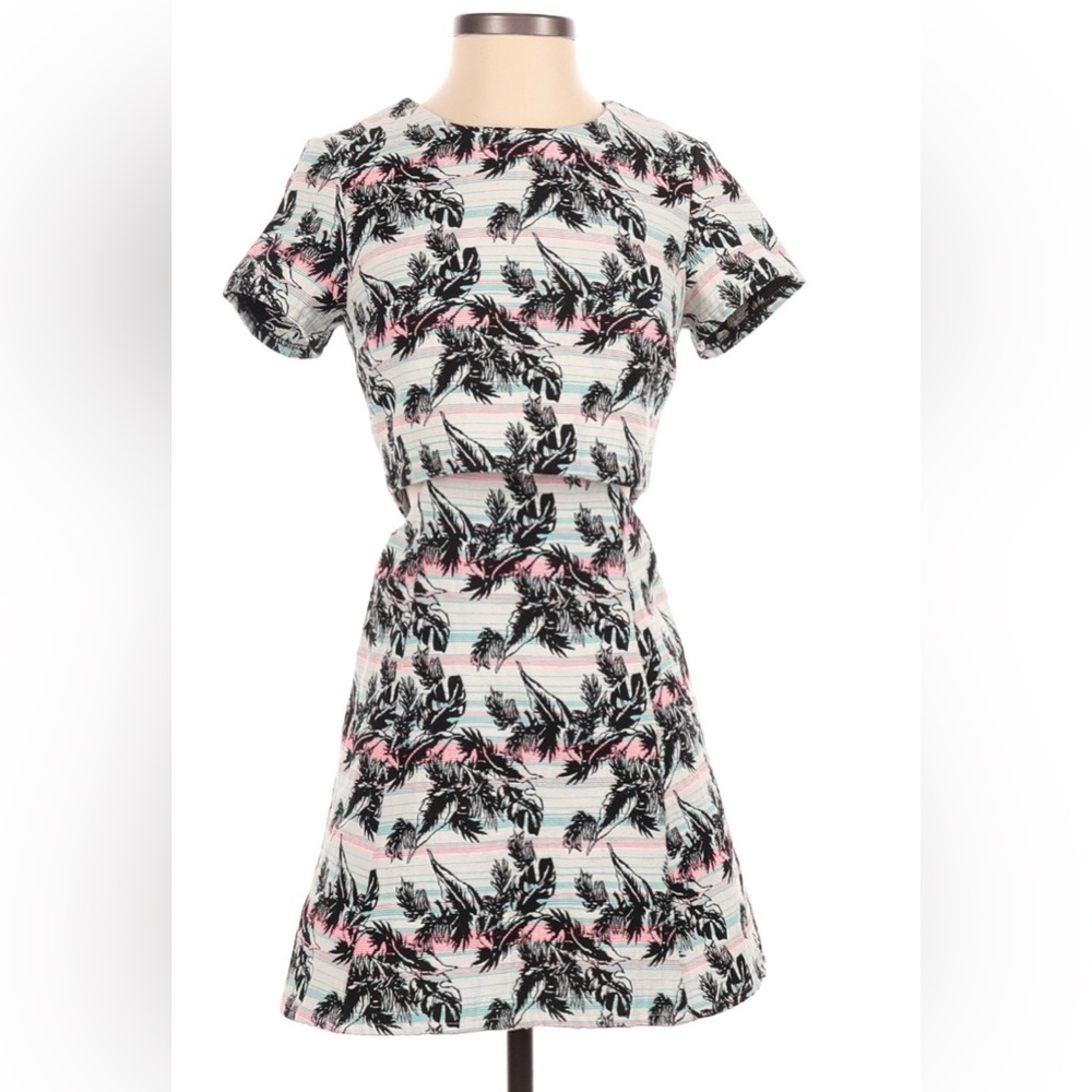Tropical Print Cutout Dress